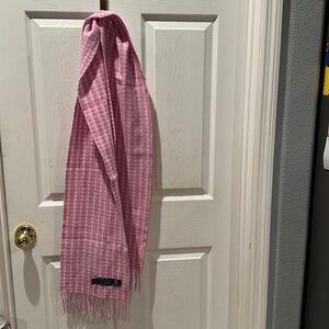 FRANGI Pure wool Pink & White Windowpane Plaid Fringe Scarf